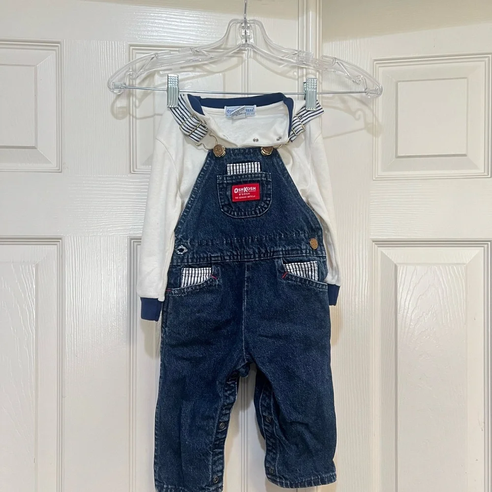 Vintage USA OshKosh B’Gosh Vestbak Overalls Jean Bibs‎ Pinstripe Size 24 Mths